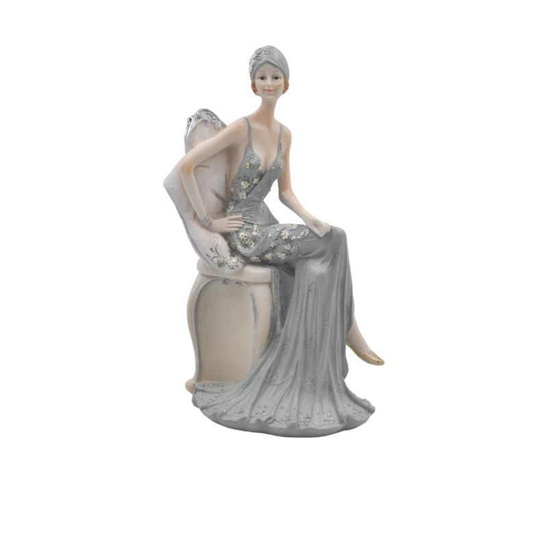 Comfy Hour Lady Sitting On Chair Resin Art Figurine, Elegance Lady Collection, Glamour Elegance Victorian Style, 9-inch Height