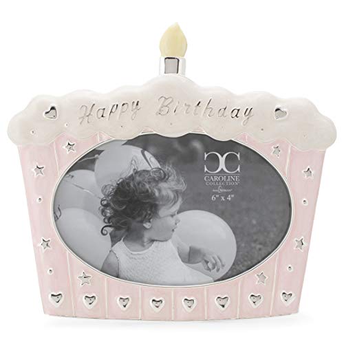 Roman 19063 Caroline Collection Happy Birthday Cake Frame, Holds 4 x 6-inch Photo, 7-inch Height (Pink)