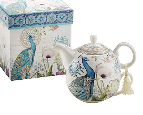 Delton Products Peacock Porcelain Tea for One in Gift Box