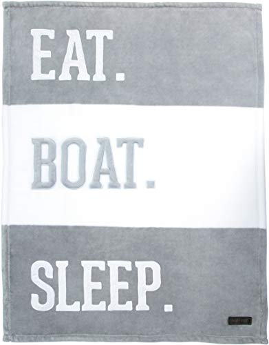 Pavilion Gift Company 30 x 40 Inch Striped White & Gray Royal Plush Baby Blanket Eat. Boat. Sleep, Grey