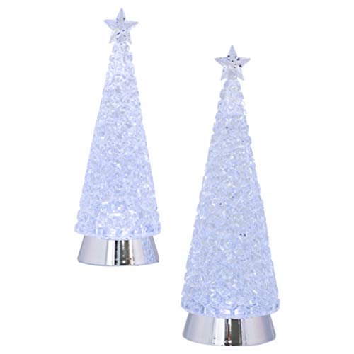 Roman Cube Swirl Trees LED Cool White 14 inch Acrylic Holiday Figurines Set of 2