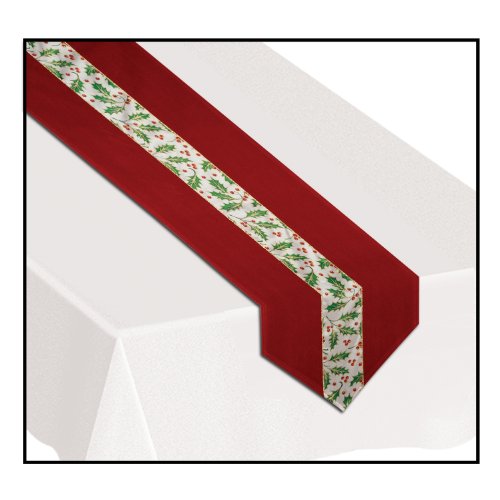 Beistle Christmas Holly Fabric Table Runner Party Accessory (1 count) (1/Pkg)