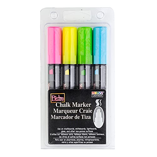 UCHIDA 483-4H Chisel Tip Bistro Chalk Marker Set, Fluorescent Colors
