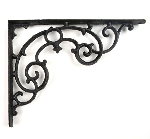 Upper Deck Wall Shelf Bracket - Ornate Pattern - Cast Iron - 11.25" Long, Black