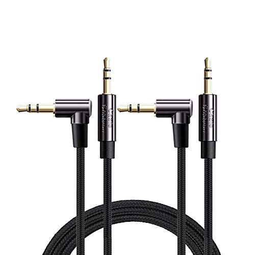 CableCreation 3.5mm Audio Cable, [2-Pack 1.5FT] Right Angle Male to Male Auxiliary Cable with Silver-Plating Copper Core Compatible with Beats, Car, iPhones, Tablets, PS4, 24K Gold Plated, Black