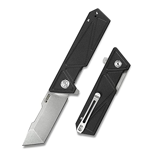 KUBEY Avenger KU104 Tanto Folding Pocket Knife with Titanium Clip 3.35" AUS10 Blade and G10 Handle with Pocket Clip Outdoor Hiking Survival Knife for Men and Women