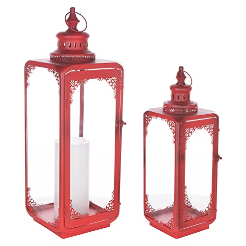 Melrose Decorative Candle Lantern, Set of 2, 18" H, 24" H, Metal, Table or Hanging Holiday Decoration