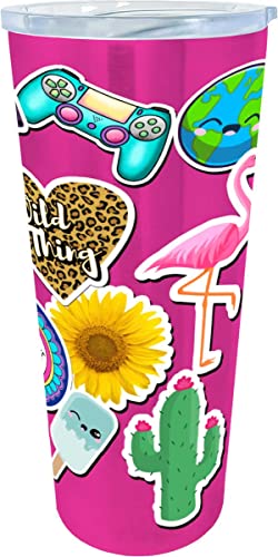 Spoontiques Good Vibes Sticker Art Travel Mug, Stainless, Female, Insulated Travel Mugs, Holds Hot and Cold Beverages