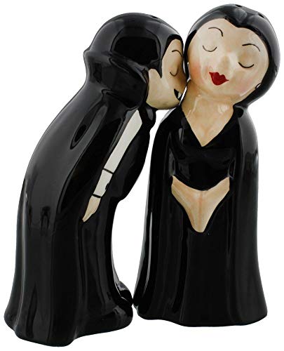 Pacific Trading Giftware Vampire Love at First Bite Magnetic Kissing Ceramic Salt and Pepper Shakers Set