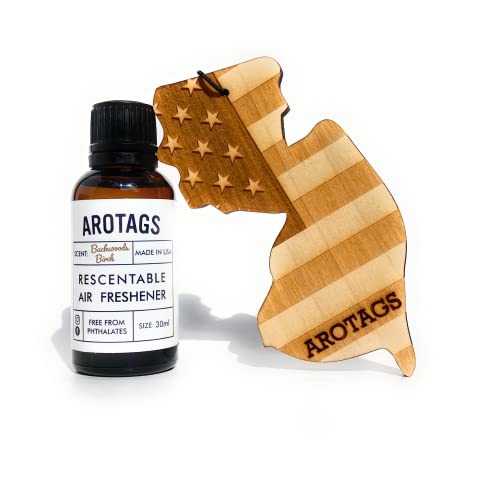 Arotags New Jersey Patriot Wooden Car Air Freshener - Long Lasting Backwoods Birch Scent Diffuses for 365+ Days - Includes Hanging Mirror Diffuser and Fragrance Oil - 100% American Made
