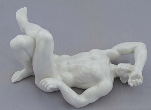 Unicorn Studio 7.75" White Porcelain Nude Male Lying on Back Figurine, Glazed