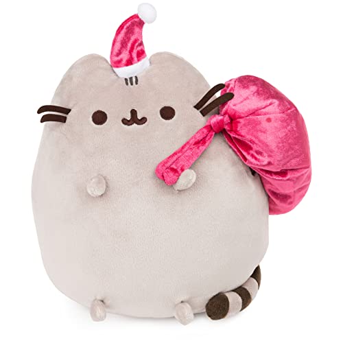 GUND Santa Claws Pusheen Holiday Plush Stuffed Animal Cat, Gray and Pink, 9.5