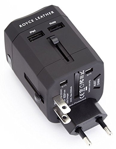 Royce Leather 880-BLACK-2 Travel Adapter In Italian Leather Case, Black, One Size