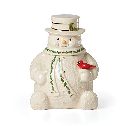 Lenox Happy Holly Days Snowman Cookie Jar, 4.85, Ivory