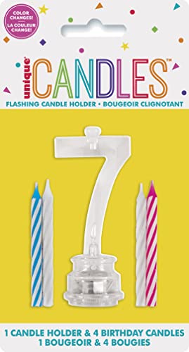 Unique Industries Multicolor Flashing Number 7 Cake Topper & Birthday Candle Set, 5pc