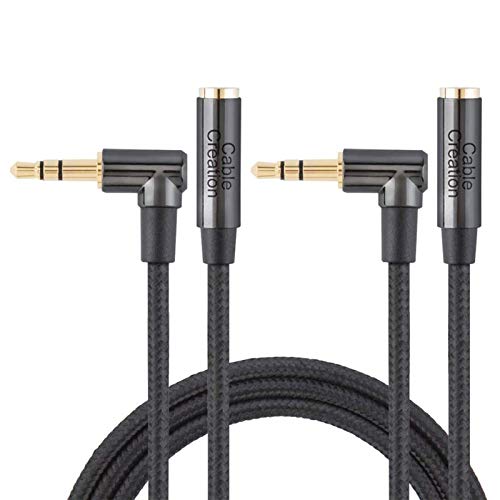 CableCreation 3.5mm Headphone Extension Cable, Right Angle 3.5mm Male to Female Audio Stereo Cable with Silver-Plating Copper Compatible with iPhones,Tablets,Beats, PS4 Headset, [2-Pack 1.5FT]