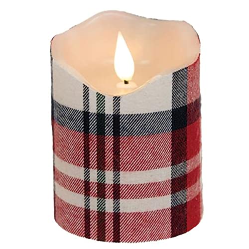 CWI Gifts Flameless Candles Crimson Plaid Realistic Flame LED Pillar, Home D‚Äö√†√∂¬¨¬©cor, Christmas Decorations