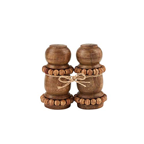 Mud Pie Beaded Salt and Pepper Shaker Set of 2, 4" x 2" dia,Brown