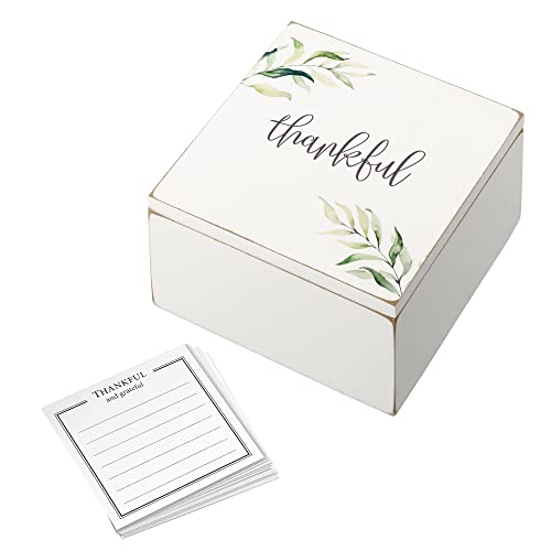 Blue Sky Clayworks Lillian Rose Rustic Botanical Thankful Box with 30 Note Cards, One Size, white