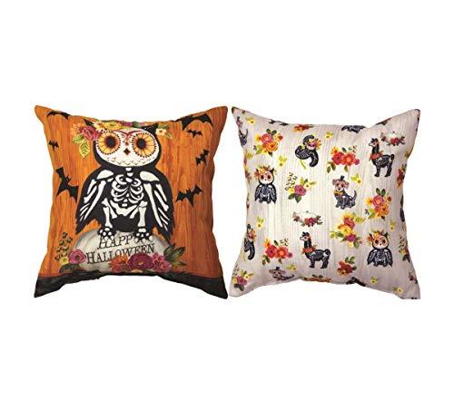 Manual SDFDOO Halloween Floral Day of The Dead Owl by Geoffrey Allen Throw Pillow, 12-inch Square, Multicolor