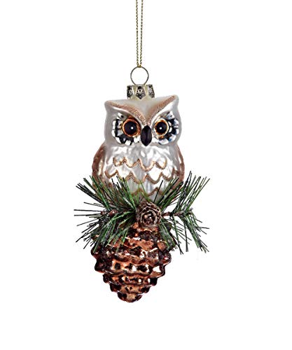 Giftcraft 661728 Glass Owl with Pine Cone Hanging Ornament