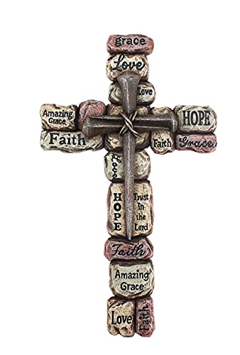 Comfy Hour Faith and Hope Collection Stone with Nail Colorful Wording Wall Cross, Amazing Grace, Love, Trust in the Lord