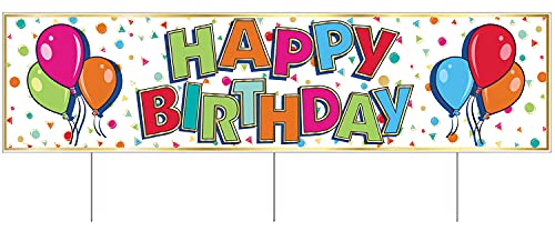 Beistle Plastic Jumbo Happy Birthday Yard Sign With Stakes Outdoor Lawn Decorations, 11.75" x 47", Multicolored