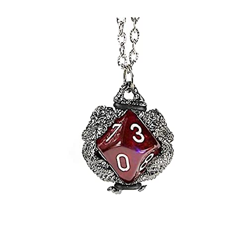 Chessex Pendant Gunmetal Grey Finish Dragons, Dice Holder Necklace with D10 Dice