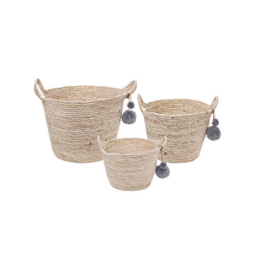 Foreside Home and Garden Baskets Escape Natural W/Poms, Set of 3