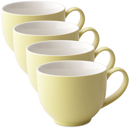 FORLIFE Q Tea Cup with Handle Satin Finish (Set of 4) 10 oz./298ml, Lemon Grass