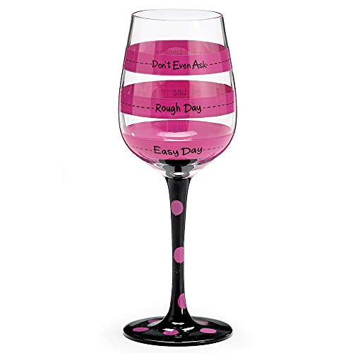 burton + BURTON Hot Pink Black Polka and Stripe Fill Line Wine Glass Rough Day Don&