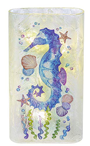 Ganz ME178391 LED Light Up Seahorse Tall Flat Vase , 12.5-inch Height, Glass