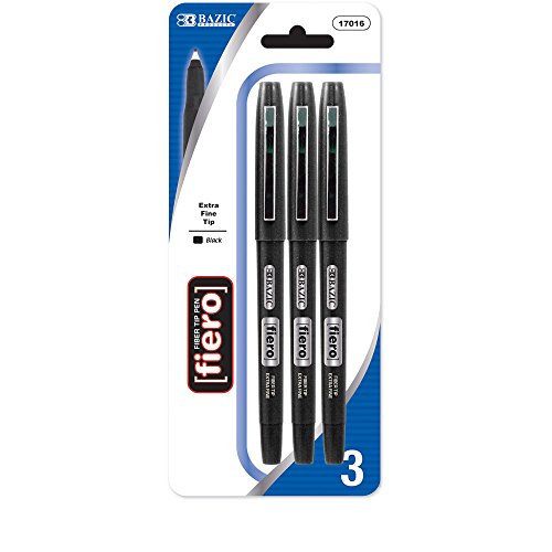 BAZIC Fiero Black Fiber Tip Fineliner Pen (3/Pack)