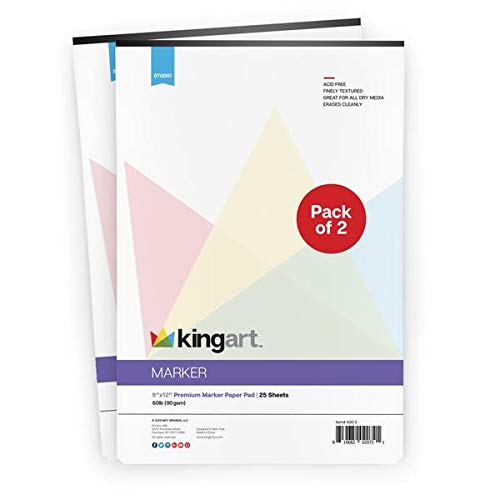 KINGART 630-2 Paper 60 Lbs. (90G), 9" X 12", 25 Sheets, 2-Pack Manga-Marker Pad, (Pack of 2), White 2 Piece