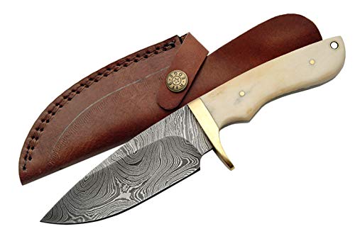 SZCO Supplies DM-1089BO Damascus Hunting Knife with Bone Handle