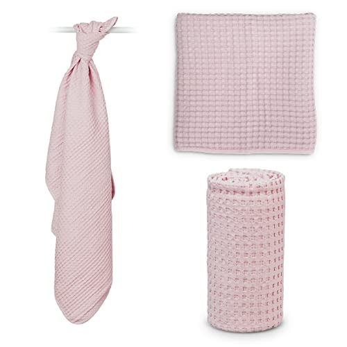 Mary Meyer Lulujo Soft Cotton Baby Blanket, Waffle Weave (Ballet Slipper)