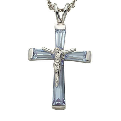 True Faith Jewelry Sterling Silver June Birthstone Crystal Crucifix Cross Pendant Necklace, 1 1/8 Inch