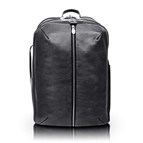 McKleinUSA Englewood, Pebble Grain Calfskin Leather, 17" Leather, Triple Compartment, Carry-All, Laptop & Tablet Weekend Backpack, Black (18895)