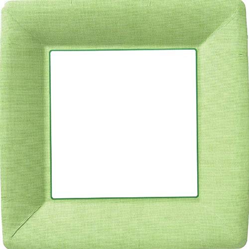 Boston International Ideal Home Range IHR Square Disposable Dinner Paper Plates, 10-Inches, Classic Linen Green