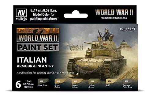 Vallejo Store VAL70209 Farb-Set, Italienische Panzerung & Infanterie, WWII Colours for Models and minatures