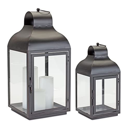 Melrose 85612 Lantern, Set of 2, 9" L x 19.75" H, Iron/Glass