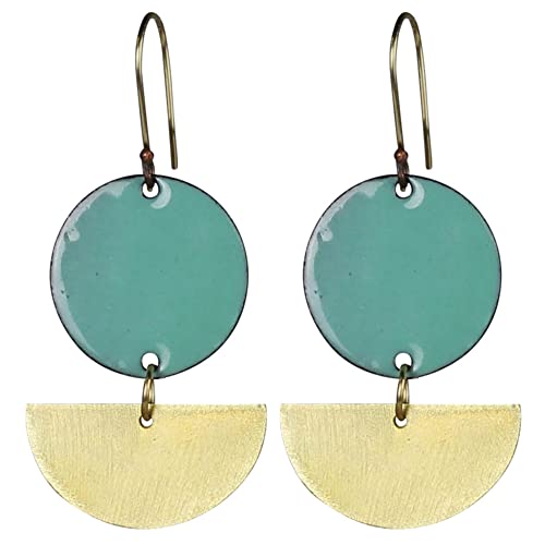 HomArt Circle Donte Earrings, 2.25-inch Height, Aqau, Enamel and Brass