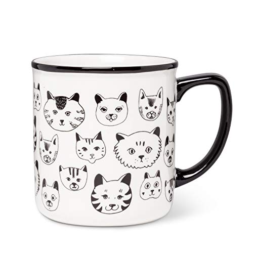 Abbott Collection  27-MUG-AB-57 Simple Cat Faces Mug, White/Black