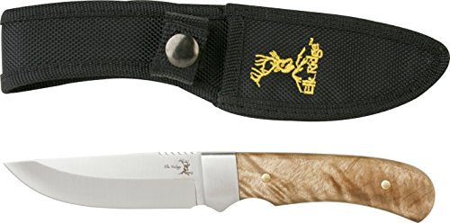 Master Cutlery Elk Ridge - Outdoors Fixed Blade Hunting Knife - 8 in Overall - Mirror Polished Blade with Burl Wood Handle, Nylon Sheath - Full Tang Bowie Knife - ER-107