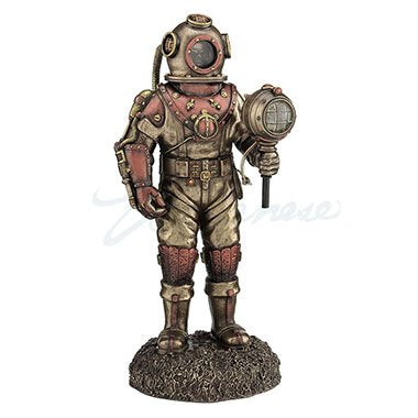 Unicorn Studios WU76885A4 Steampunk Skeleton in Diving Bell with Light Sculpture - Bronze