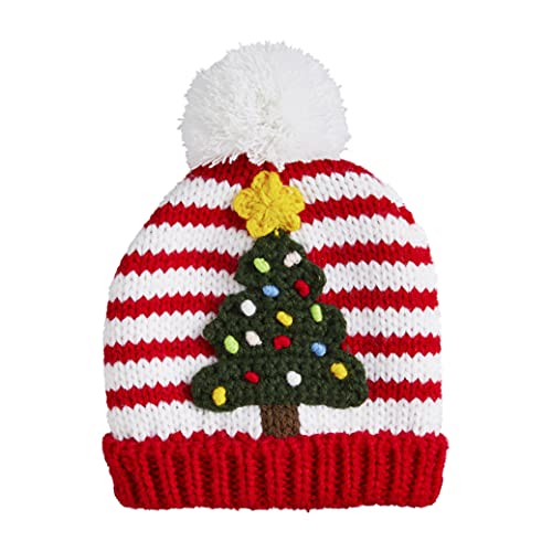 Mud Pie Baby Infant Pom Christmas Tree Knit Hat, 6-18 Months, Black