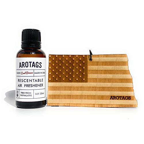 Arotags North Dakota Patriot Wooden Car Air Freshener - Long Lasting Cool Breeze Scent Diffuses for 365+ Days - Includes Hanging Mirror Diffuser and Fragrance Oil - 100% American Made