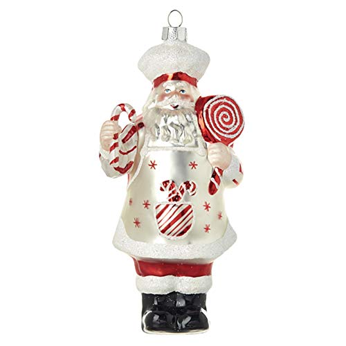 Raz 4152883 Peppermint Santa Ornament, 6.5-inch Height, Glass