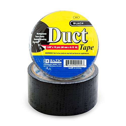 BAZIC Black Duct Tape 1.88" X 10 Yards, Colored Duct Tapes for Sealing Packing Projects Repairs Crafts, Multi-Use Waterproof and Tear by Hand, 1-Pack