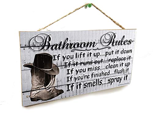 Blackwater Trading Boots Western Bathroom Rules If It Smells Spray It Sign Plaque 5"x10" Cowboy Cowgirl
